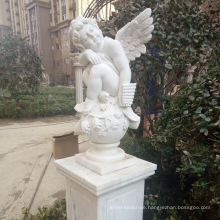 Chinese supplier hand carved white marble angel garden stone statue